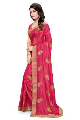 Pink embroidered  silk blend saree with blouse 4