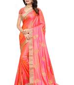 Orange embroidered  silk blend saree with blouse