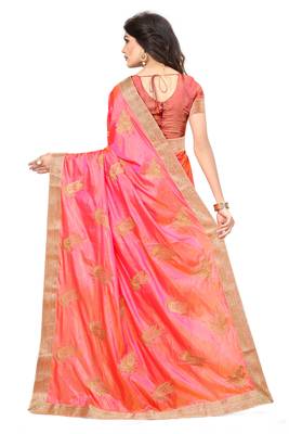 Orange embroidered  silk blend saree with blouse 3
