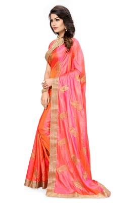 Orange embroidered  silk blend saree with blouse 4