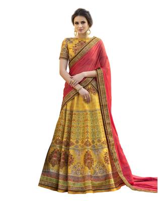 Yellow Pure Banarasi Natural Silk Printed Lehenga With Dupatta 1
