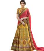 Yellow Pure Banarasi Natural Silk Printed Lehenga With Dupatta
