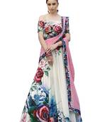 Cream Pure Spandex Natural Silk Printed Lehenga With Dupatta