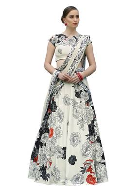 Cream Pure Spandex Natural Silk Printed Lehenga With Dupatta 1