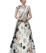 Cream Pure Spandex Natural Silk Printed Lehenga With Dupatta