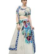 Cream Pure Spandex Natural Silk Printed Lehenga With Dupatta