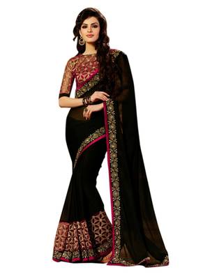 Black embroidered georgette saree with blouse 1