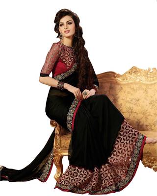 Black embroidered georgette saree with blouse 2