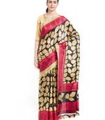 Beige printed crepe saree with blouse