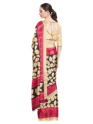 Beige printed crepe saree with blouse 3