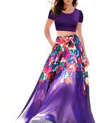 Multicolor Printed Satin Semi Stitched Lehenga