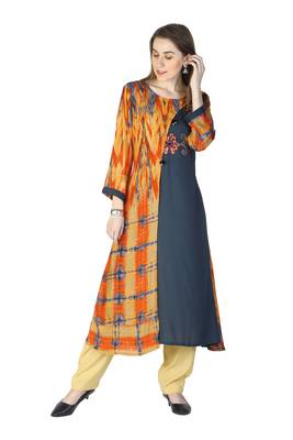 Orange embroidered rayon embroidered-kurtis 1