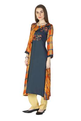 Orange embroidered rayon embroidered-kurtis 4