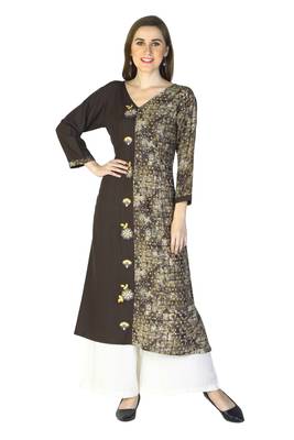 Brown embroidered rayon embroidered-kurtis 1