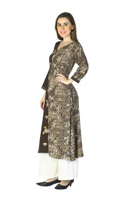 Brown embroidered rayon embroidered-kurtis 4