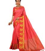 Orange embroidered banarasi silk saree with blouse