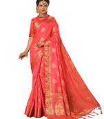 Orange embroidered banarasi silk saree with blouse