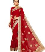 Red embroidered georgette saree with blouse