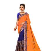 Orange embroidered silk saree with blouse
