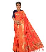 Orange embroidered silk saree with blouse