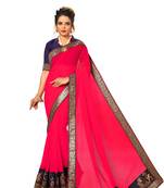 Pink embroidered silk saree with blouse
