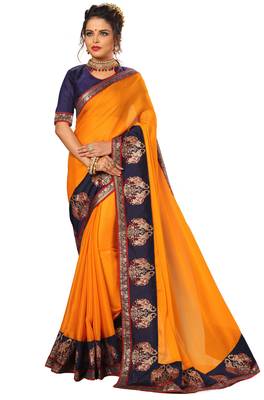 Orange embroidered chiffon saree with blouse 1