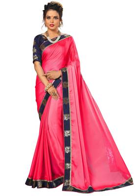 Pink embroidered chiffon saree with blouse 1