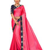 Pink embroidered chiffon saree with blouse