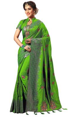 Green embroidered silk saree with blouse 1