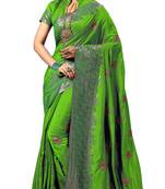 Green embroidered silk saree with blouse