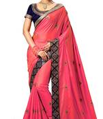 Pink embroidered silk saree with blouse