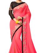 Pink embroidered georgette saree with blouse