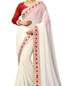 White embroidered georgette saree with blouse