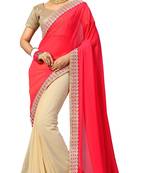 Pink embroidered georgette saree with blouse