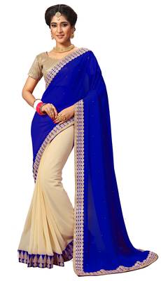 Blue embroidered georgette saree with blouse 1