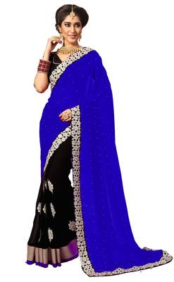 Blue embroidered georgette saree with blouse 1