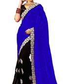 Blue embroidered georgette saree with blouse