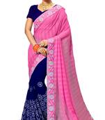 Pink embroidered satin saree with blouse
