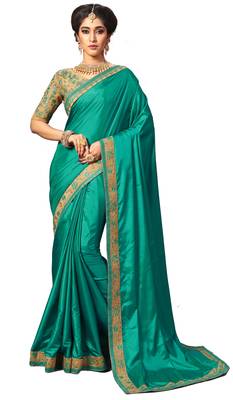 Green embroidered silk saree with blouse 1