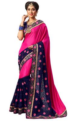 Pink embroidered silk saree with blouse 1