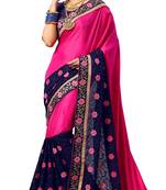 Pink embroidered silk saree with blouse