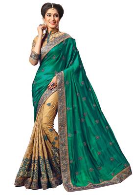 Green embroidered silk saree with blouse 1
