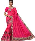 Pink embroidered silk saree with blouse