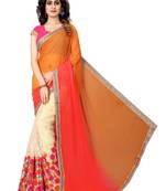 Orange embroidered georgette saree with blouse