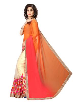 Orange embroidered georgette saree with blouse 2