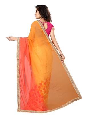 Orange embroidered georgette saree with blouse 3
