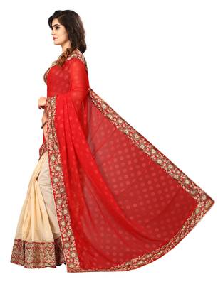 Red embroidered georgette saree with blouse 2