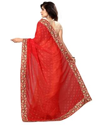 Red embroidered georgette saree with blouse 3