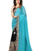 Sky blue embroidered georgette saree with blouse