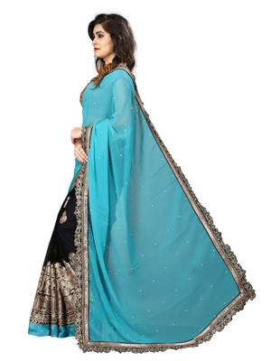 Sky blue embroidered georgette saree with blouse 2